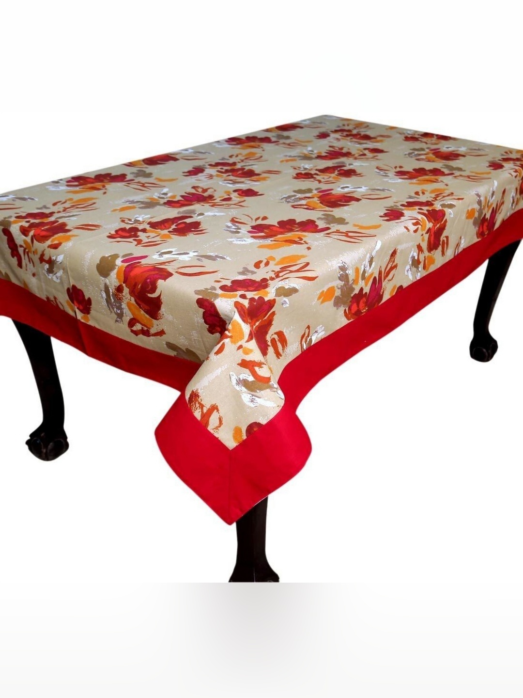 

BILBERRY Furnishing by preeti grover Red Floral Cotton 6-Seater Table Cover