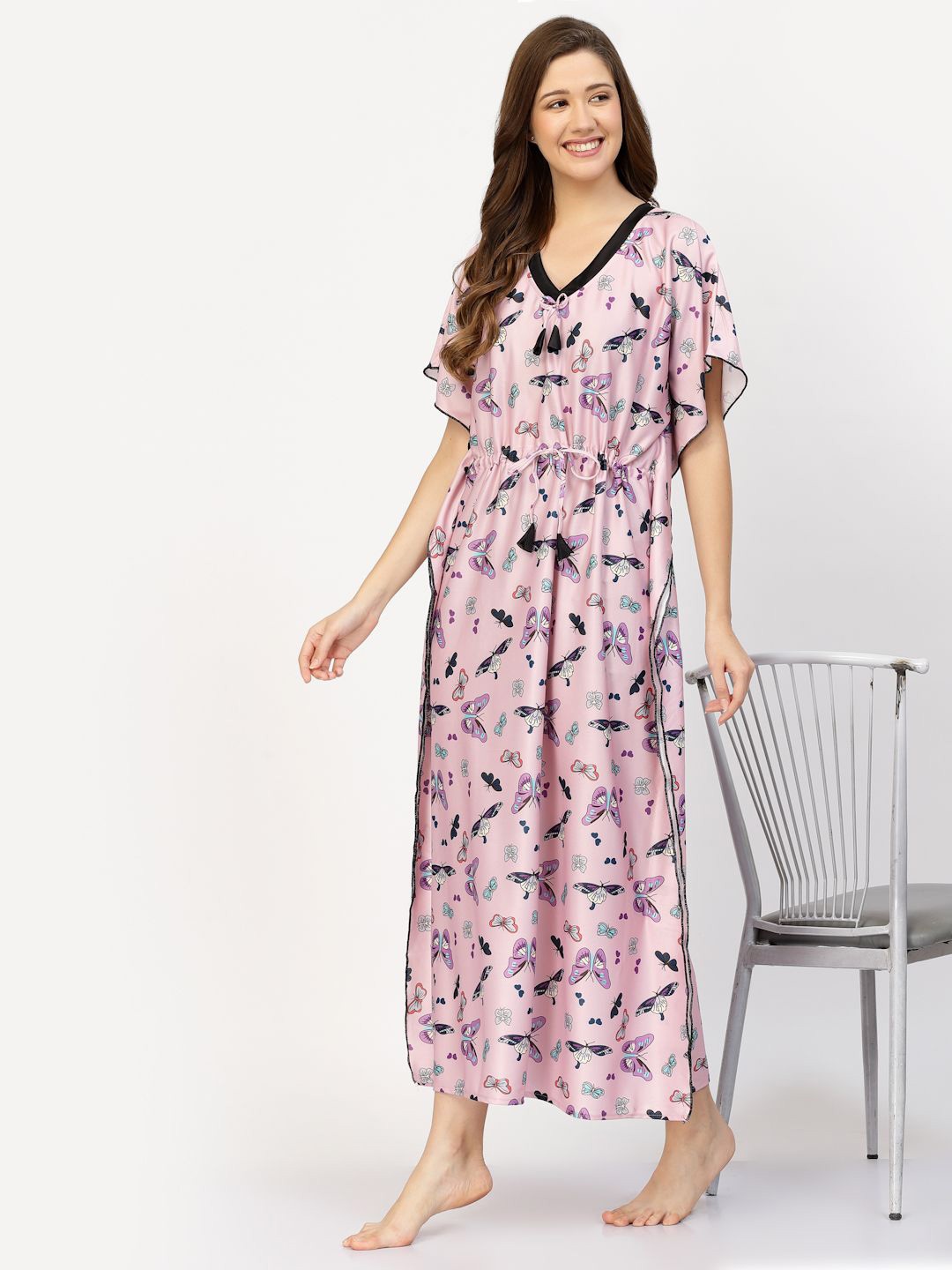 

CHUI MUI Women Everyday Conversational Printed Maxi Nightdress, Pink