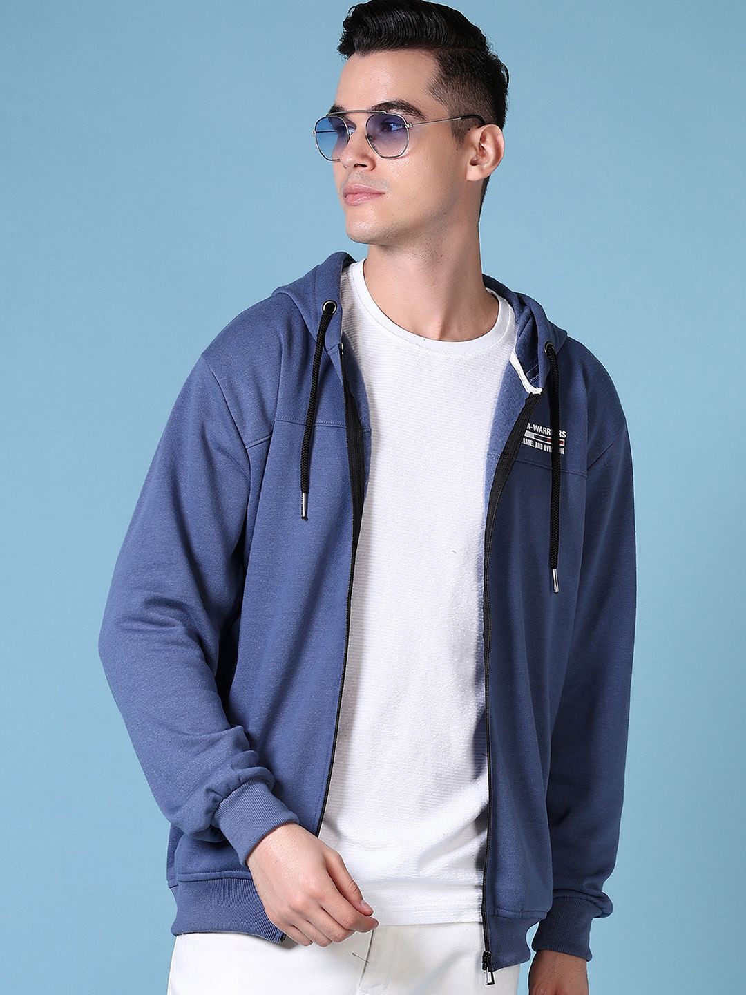 

V-Mart Men Printed Front-Open Hooded Sweatshirt, Navy blue