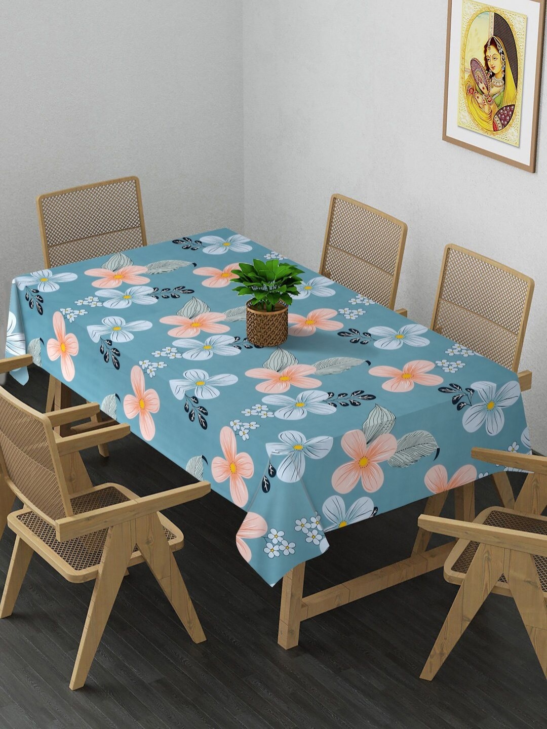 

Arrabi Blue & Orange Colored Floral Printed 8-Seater Table Cover