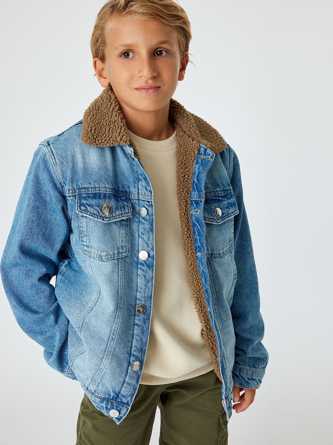 

Koton Boys Washed Longline Denim Jacket, Grey
