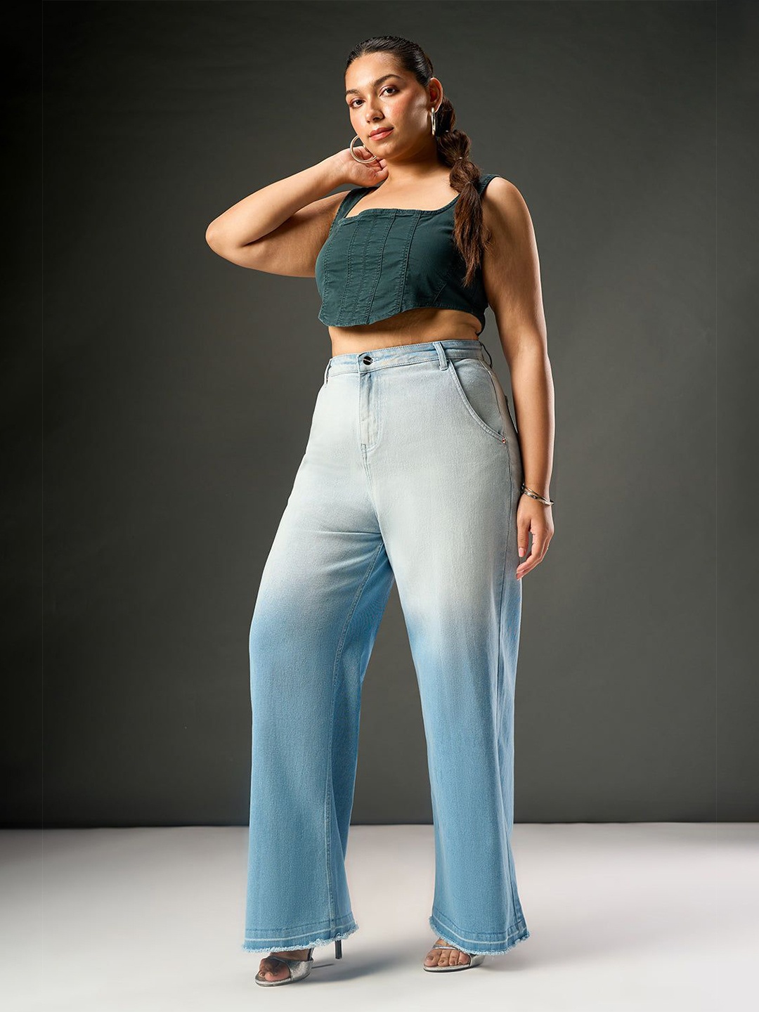 

FREAKINS Women Plus Size Jean Wide Leg High-Rise Heavy Fade Stretchable Jeans, Blue