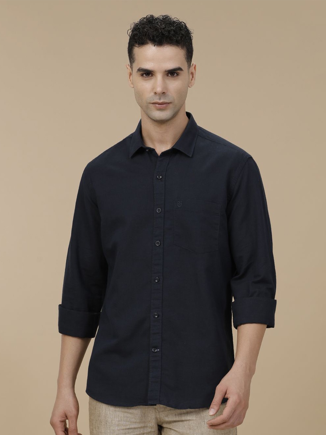 

Linen Club Contemporary Slim Fit Linen Cotton Casual Shirt, Navy blue