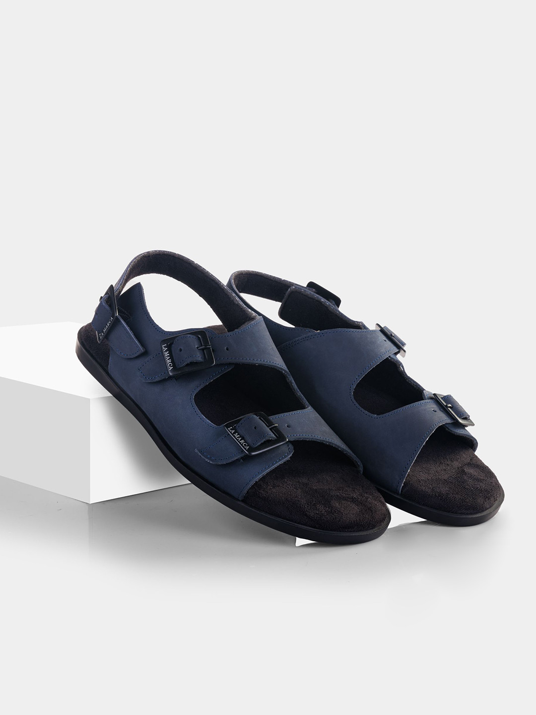 

LA MARCA Men Colourblocked Leather Slip-On Sneakers, Navy blue