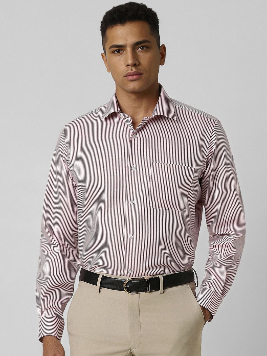 

Van Heusen Men Opaque Striped Formal Shirt, Maroon