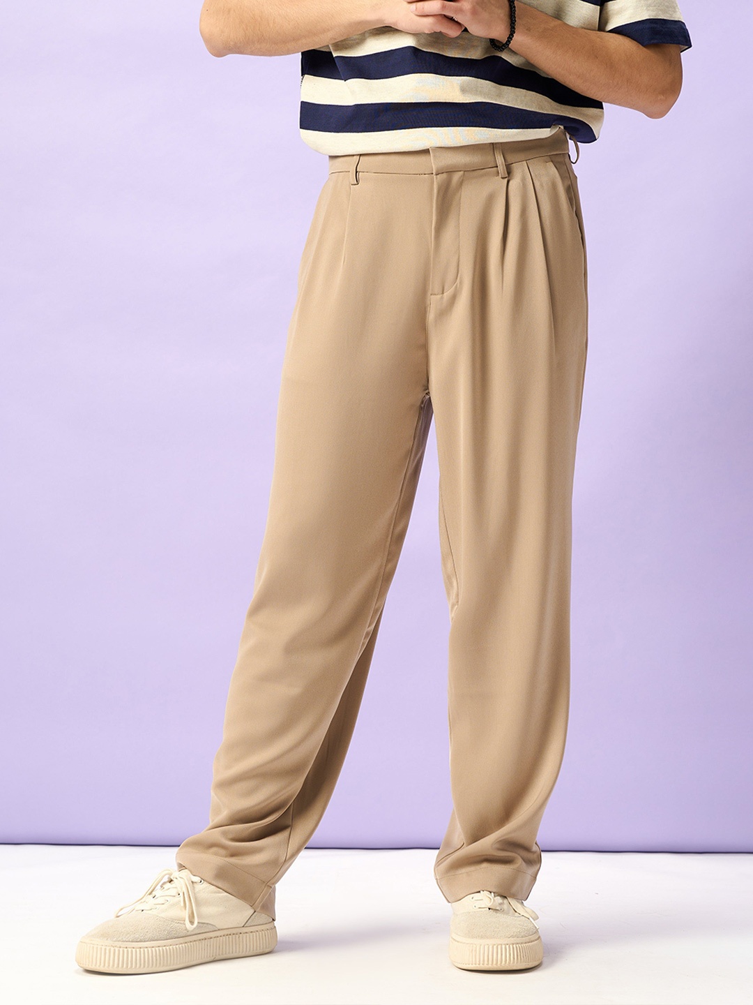 

FREAKINS Men Slouchy Loose Fit Pleated Korean Pant, Beige