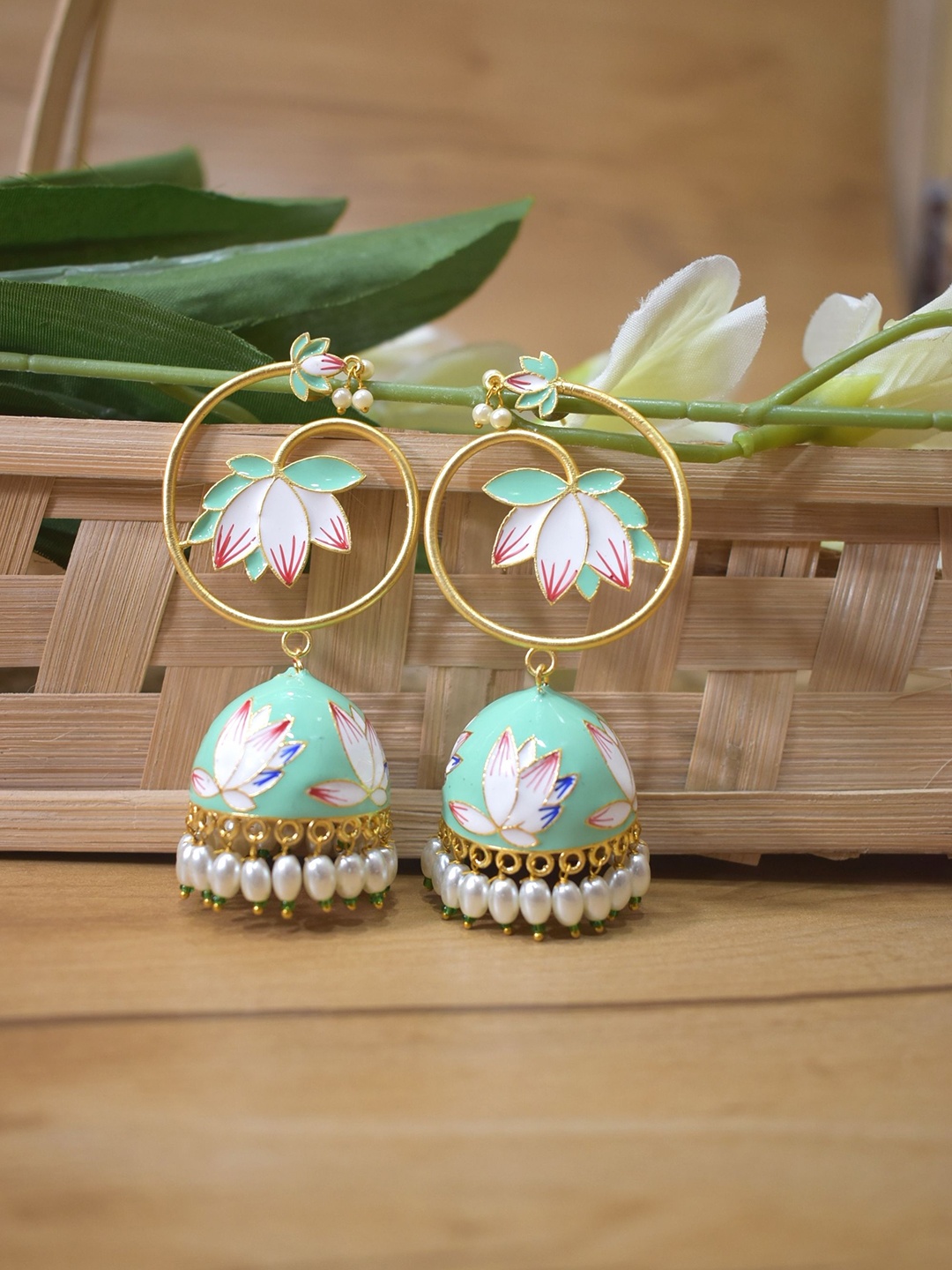 

TISHUL JEWELS Contemporary Jhumkas Earrings, Sea green