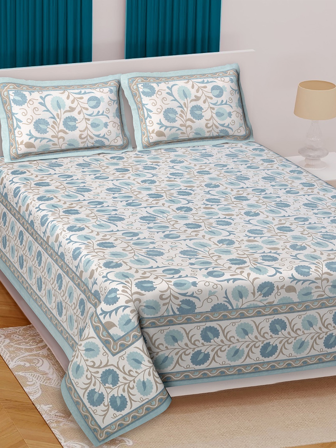 

Texstylers Blue Ethnic Motifs 210 TC Queen Bedsheet with 2 Pillow Covers