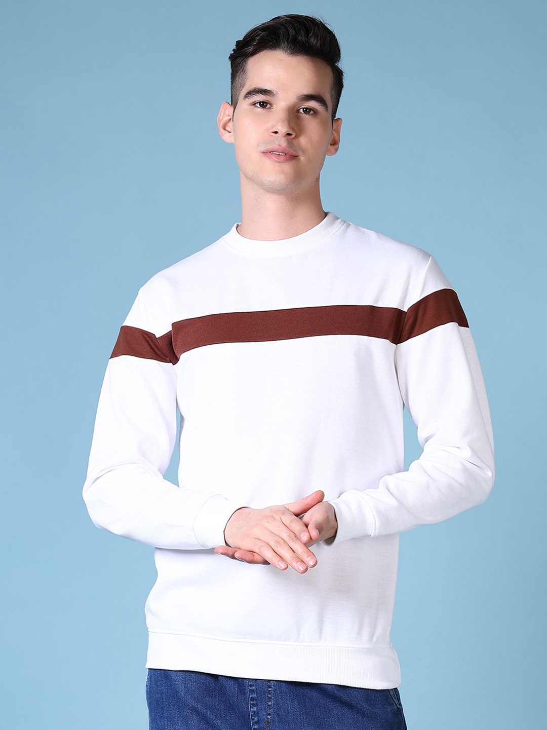 

V-Mart Men Colourblocked Round Neck Long Sleeves Sweatshirt, White