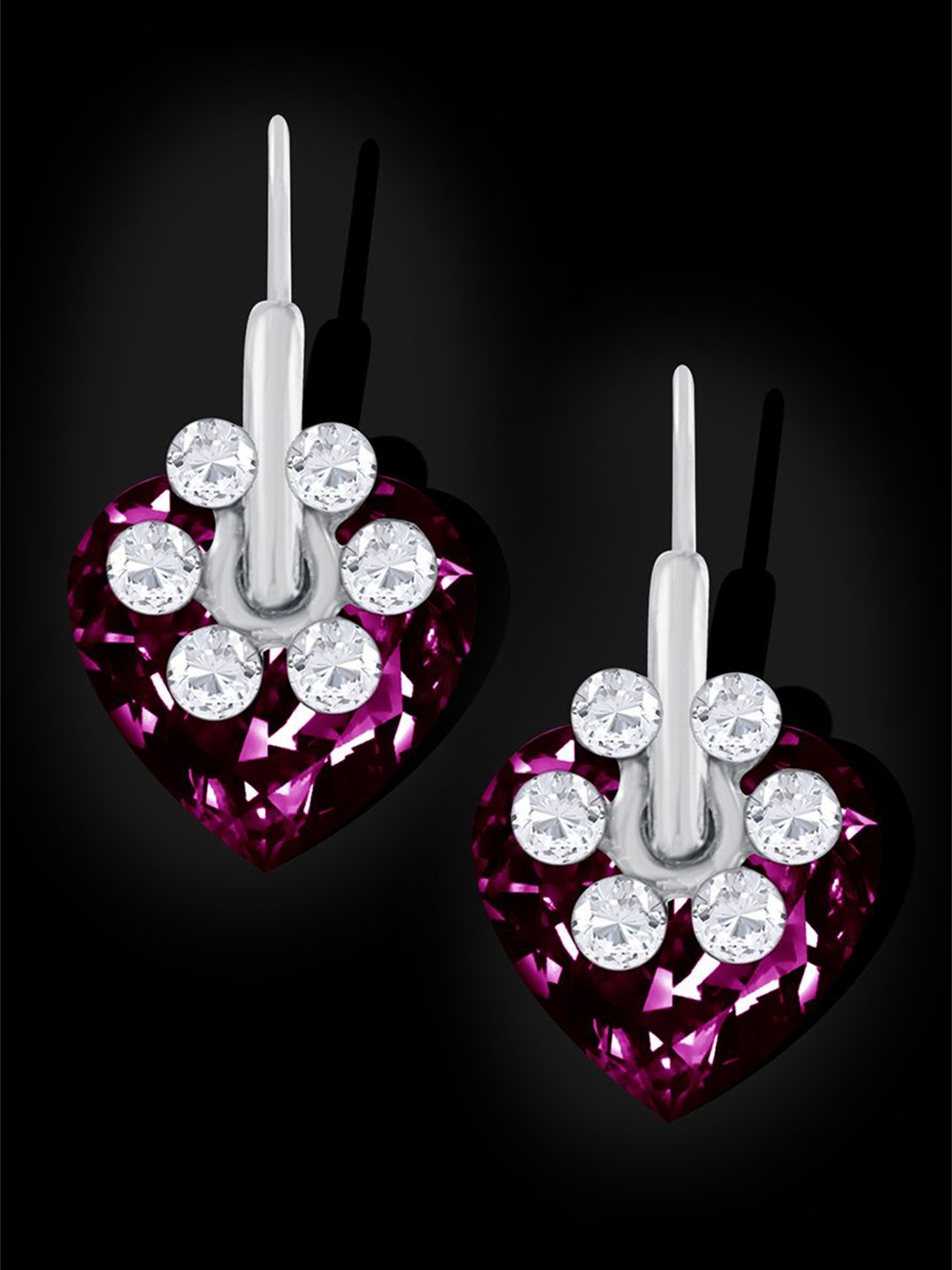 

ZIVOM Silver Plated Crystals Studded Heart Shaped Drop Earrings, Maroon