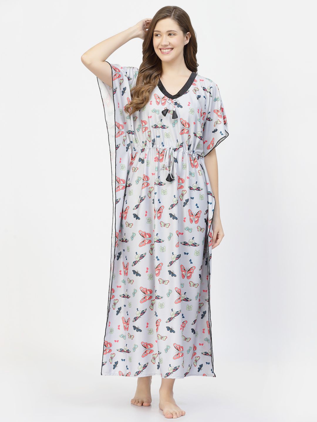 

CHUI MUI Women Conversational Printed Maxi Kaftan Nightdress, Grey