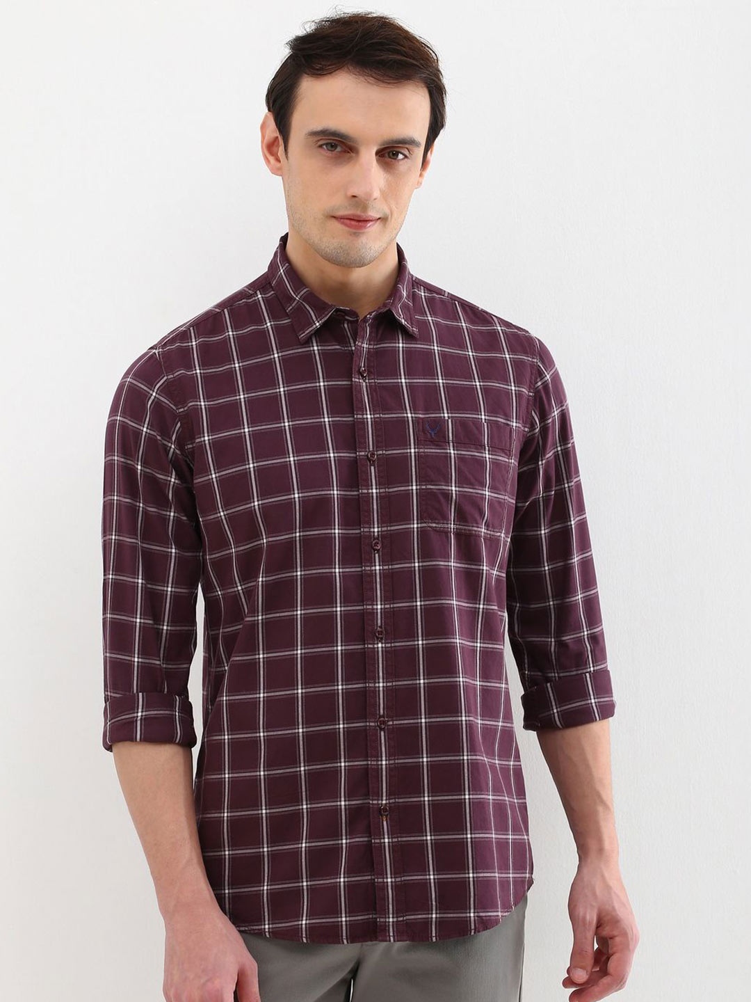 

Allen Solly Men Custom Opaque Checked Casual Shirt, Maroon