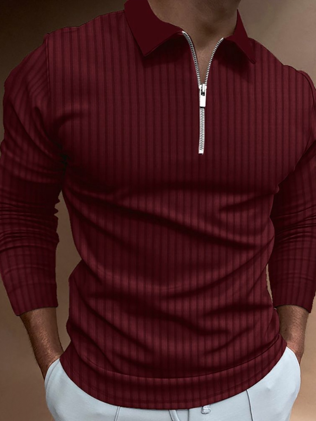 

StyleCast x Revolte Men Self Design Polo Collar Slim Fit T-shirt, Maroon