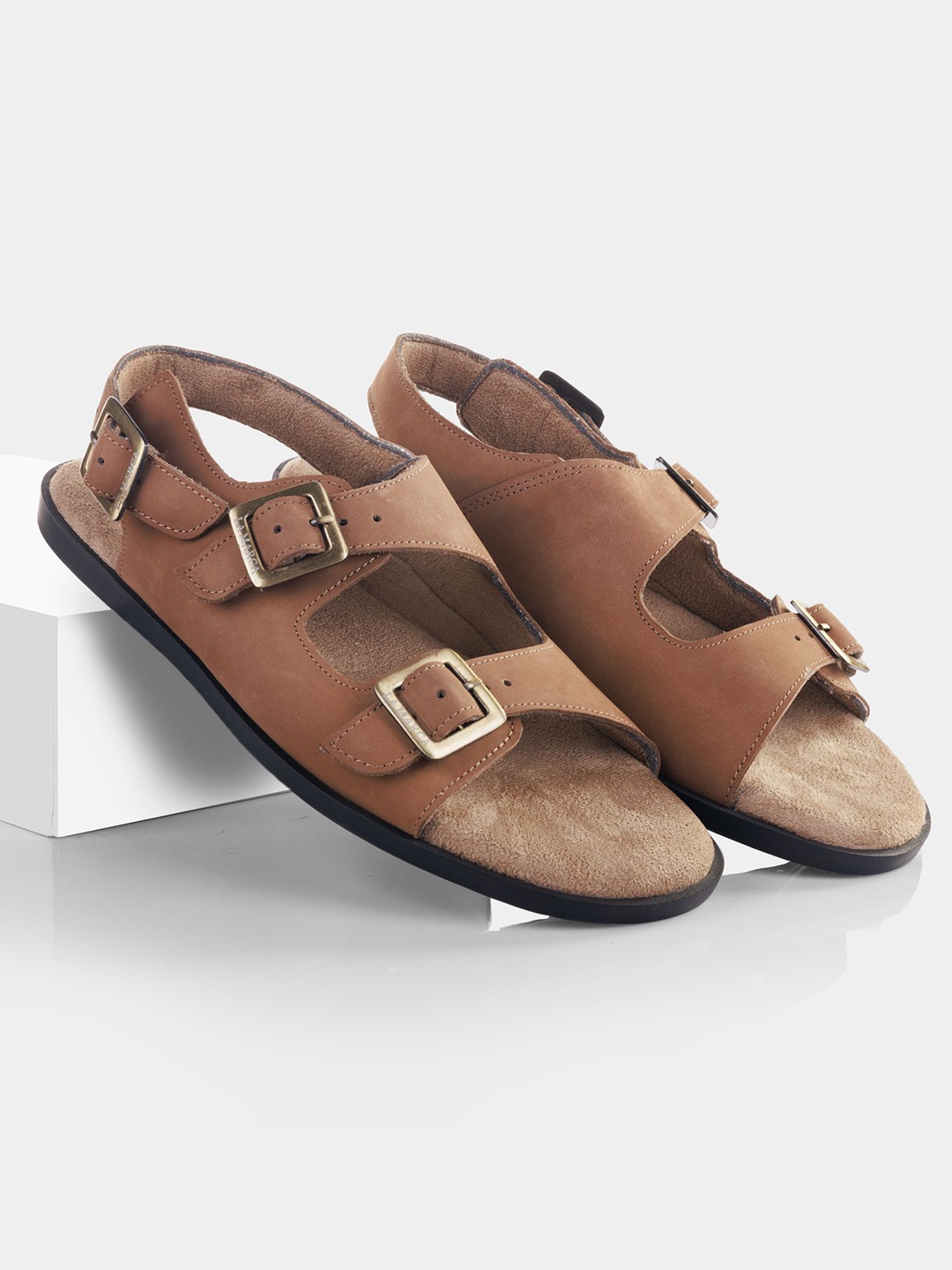 

LA MARCA Men Colourblocked Leather Monks, Tan