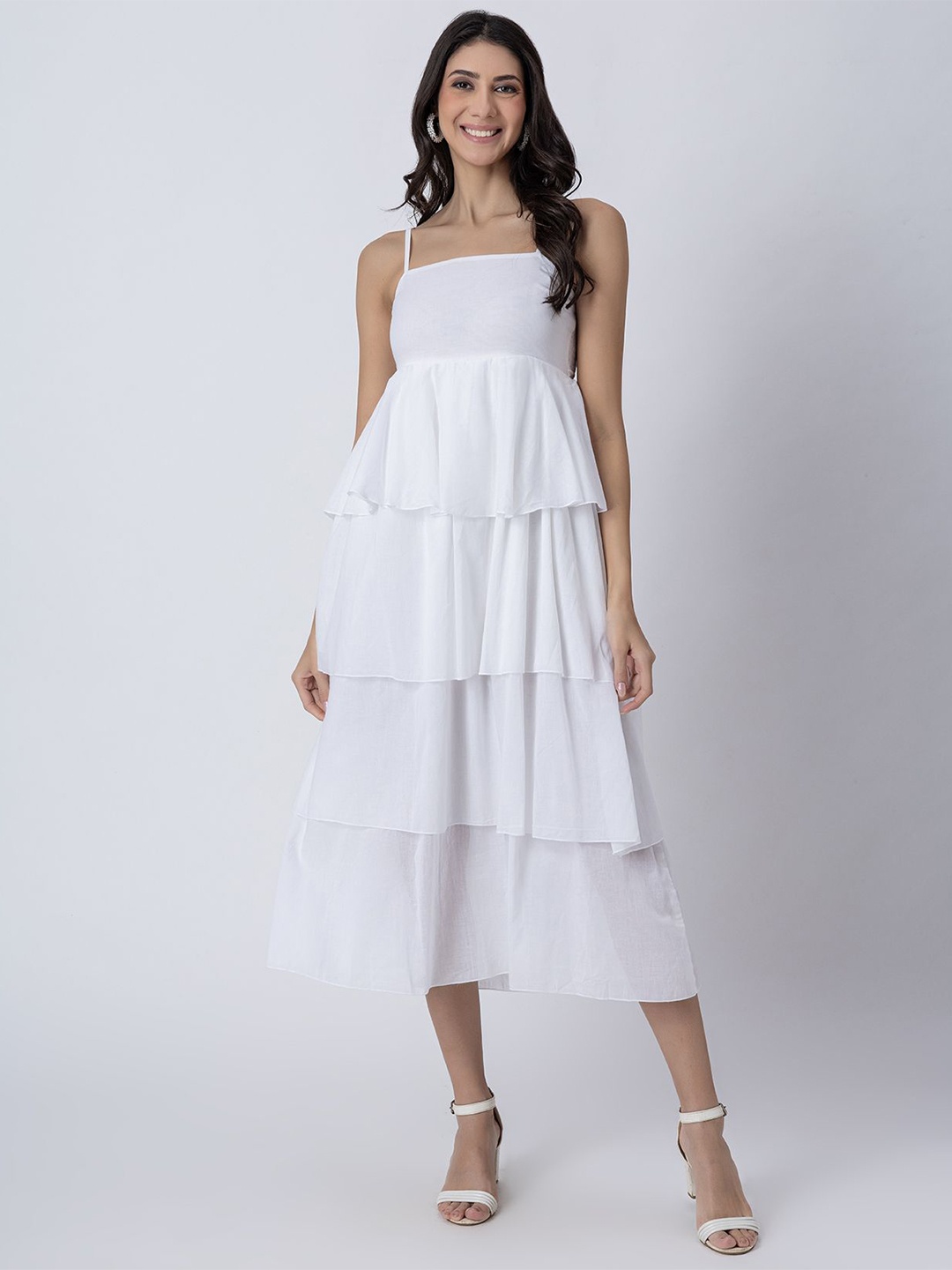 

Moomaya Women Cotton Drop-Waist Midi Dress, White