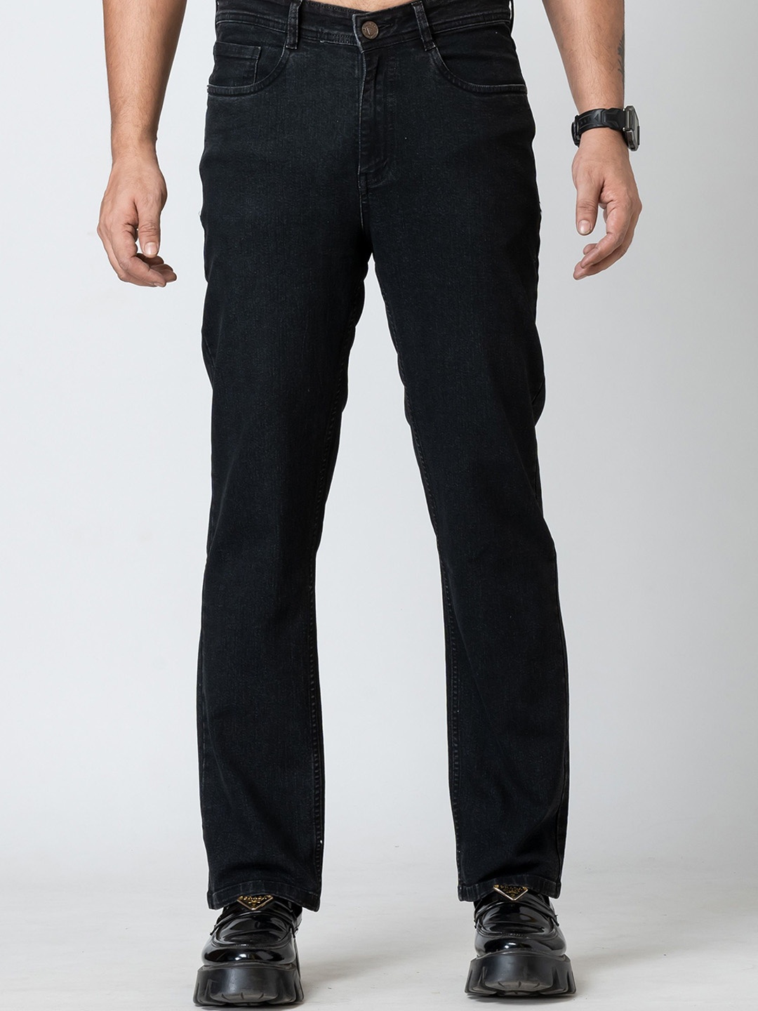 

AFLASH Men High-Rise Light Fade Jeans, Black