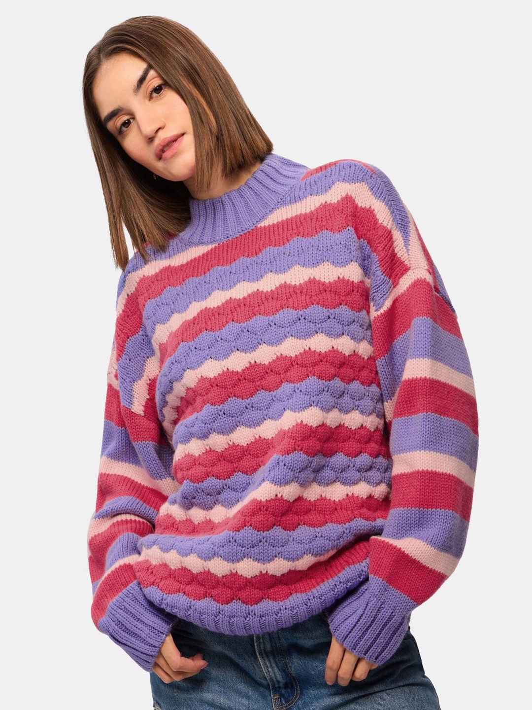 

The Souled Store Women Colourblocked Pullover Sweater, Purple