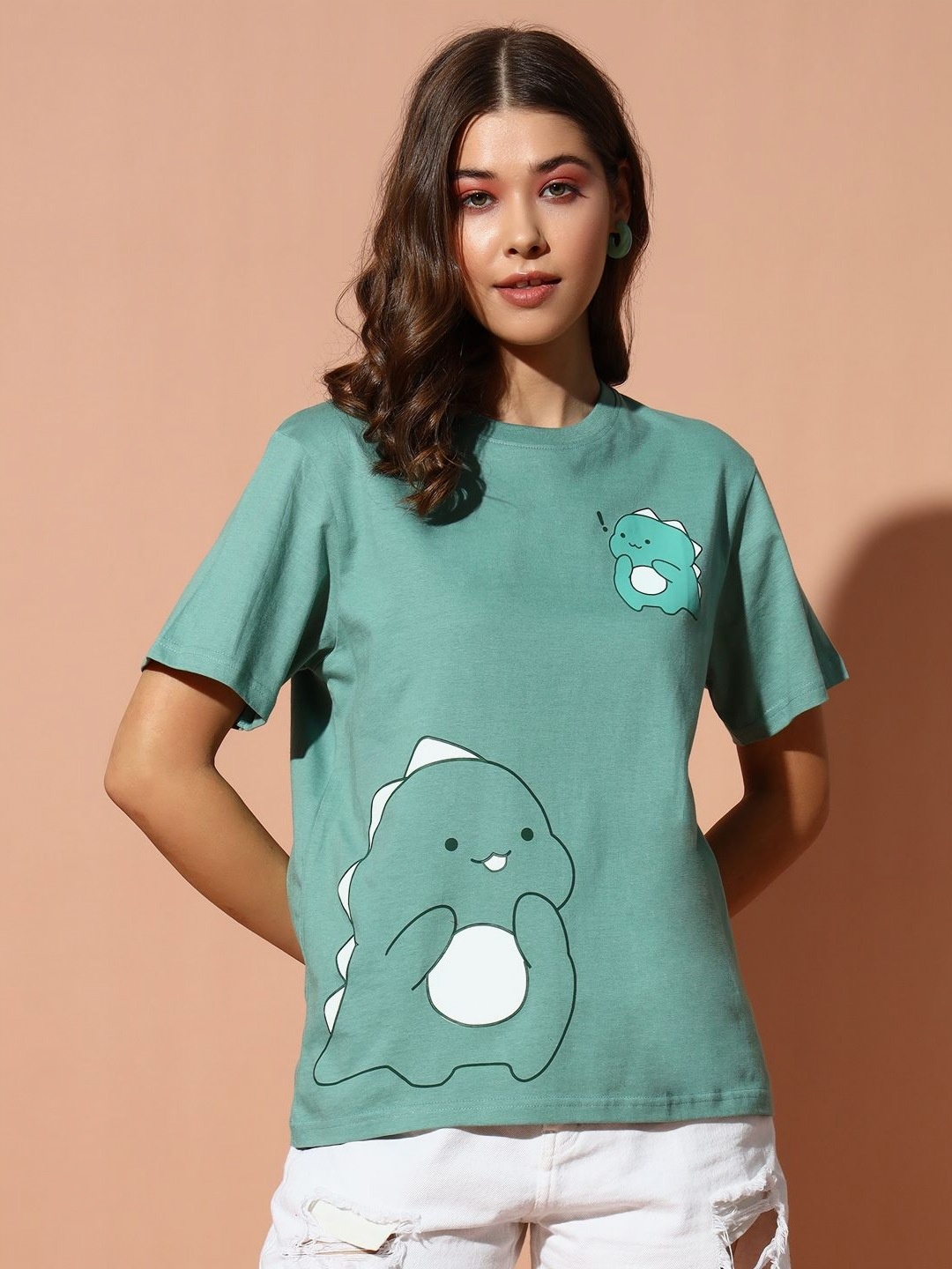 

The Dry State Women Printed Applique T-shirt, Green