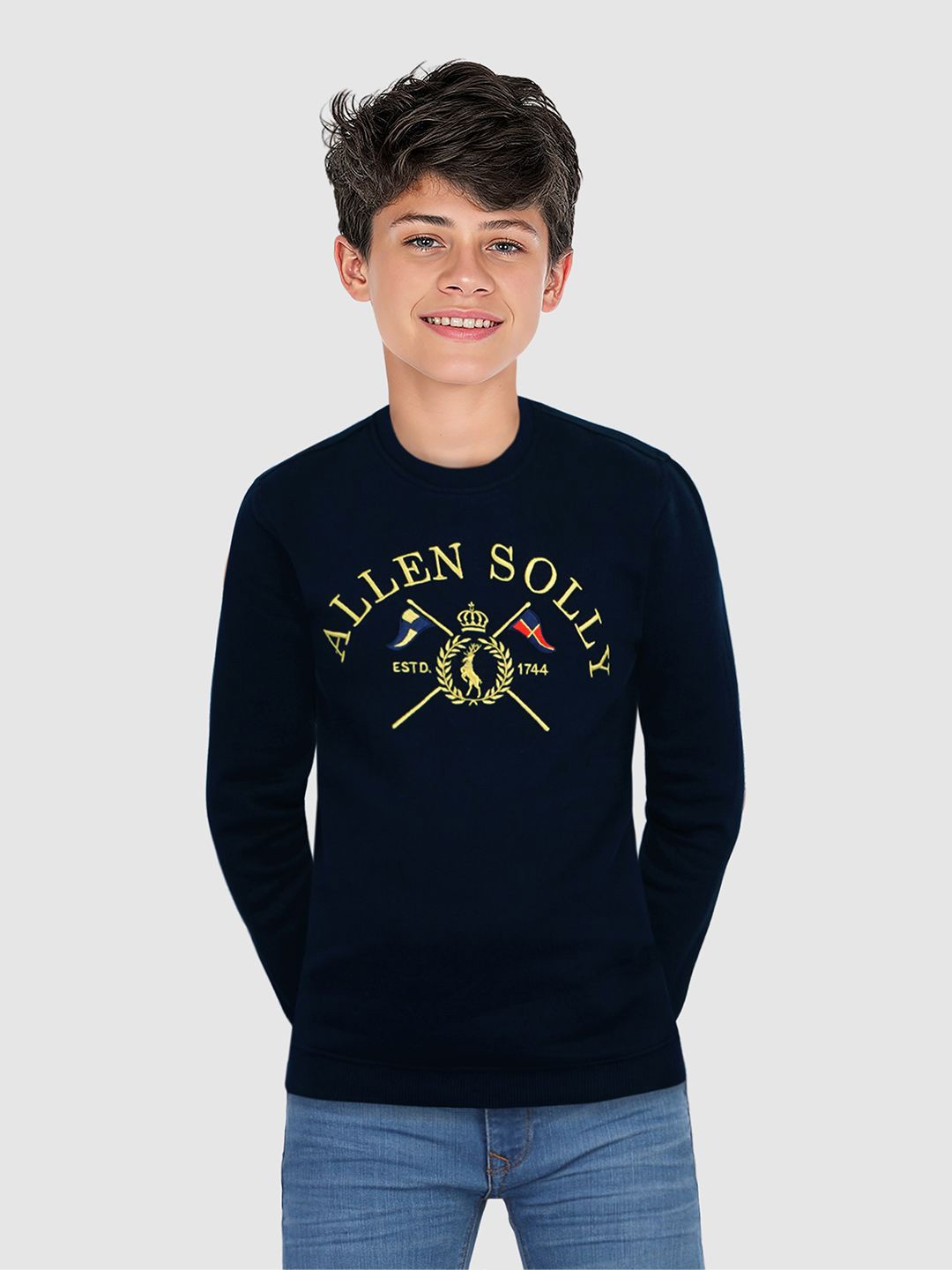 

Allen Solly Junior Boys Embroidered Round Neck Long Sleeves Sweatshirt, Navy blue