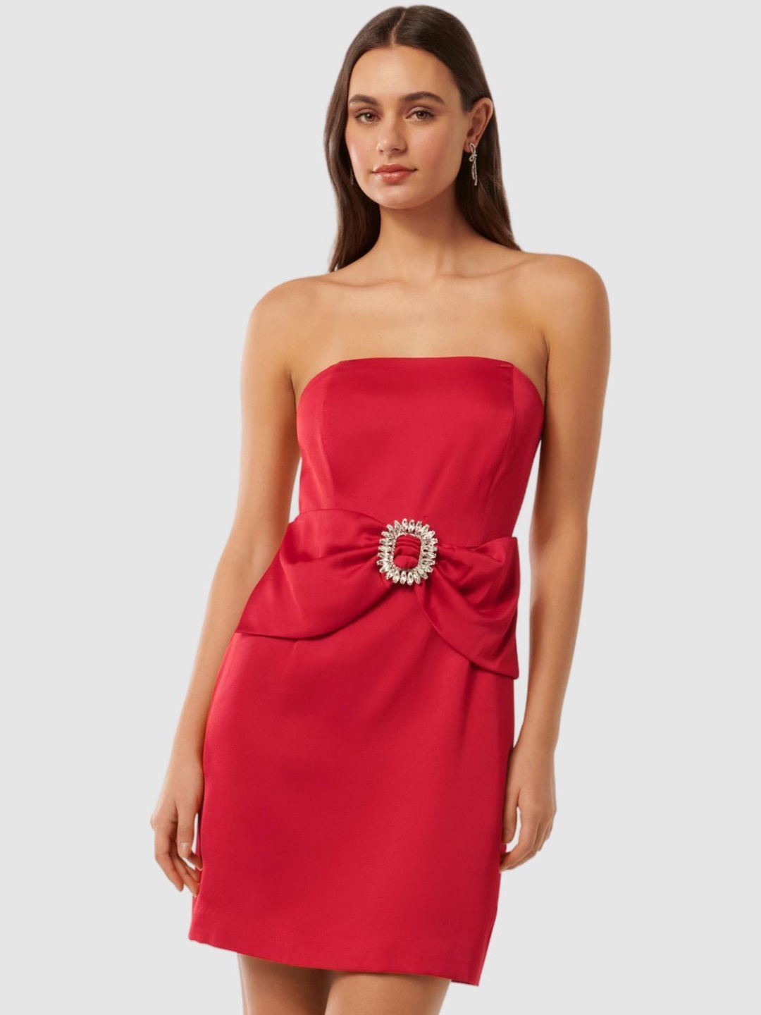 

Forever New Women Sheath Strapless Mini Dress, Red