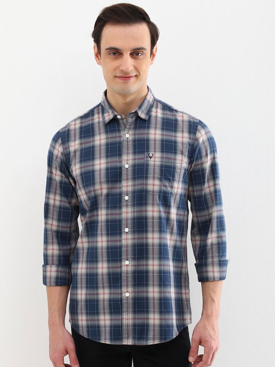 

Allen Solly Men Custom Opaque Checked Casual Shirt, Blue
