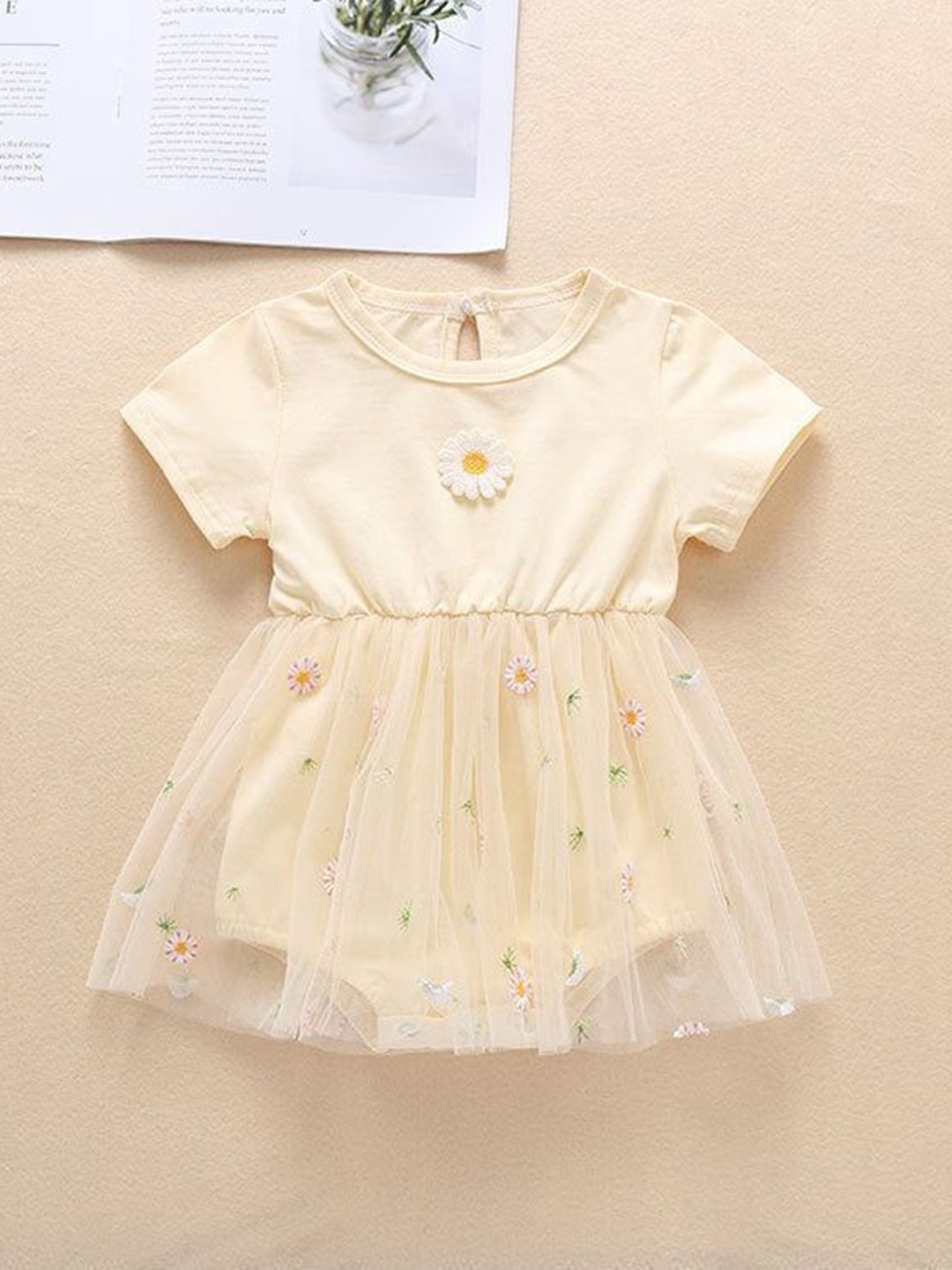 

Ju Ju Jam Infant Girls Printed Cotton Short Sleeves Bodysuits, Yellow