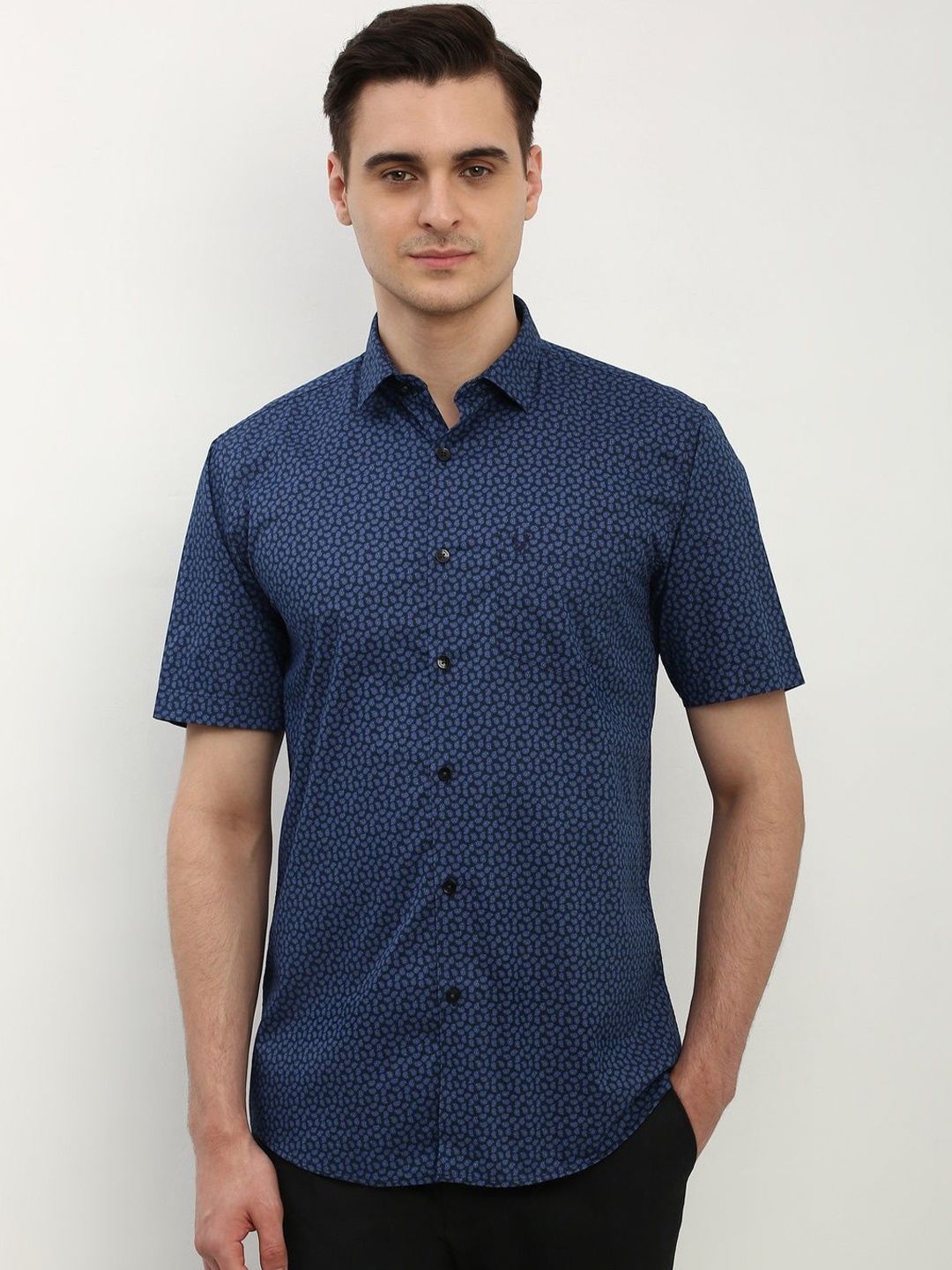 

Allen Solly Men Slim Fit Opaque Printed Formal Shirt, Blue