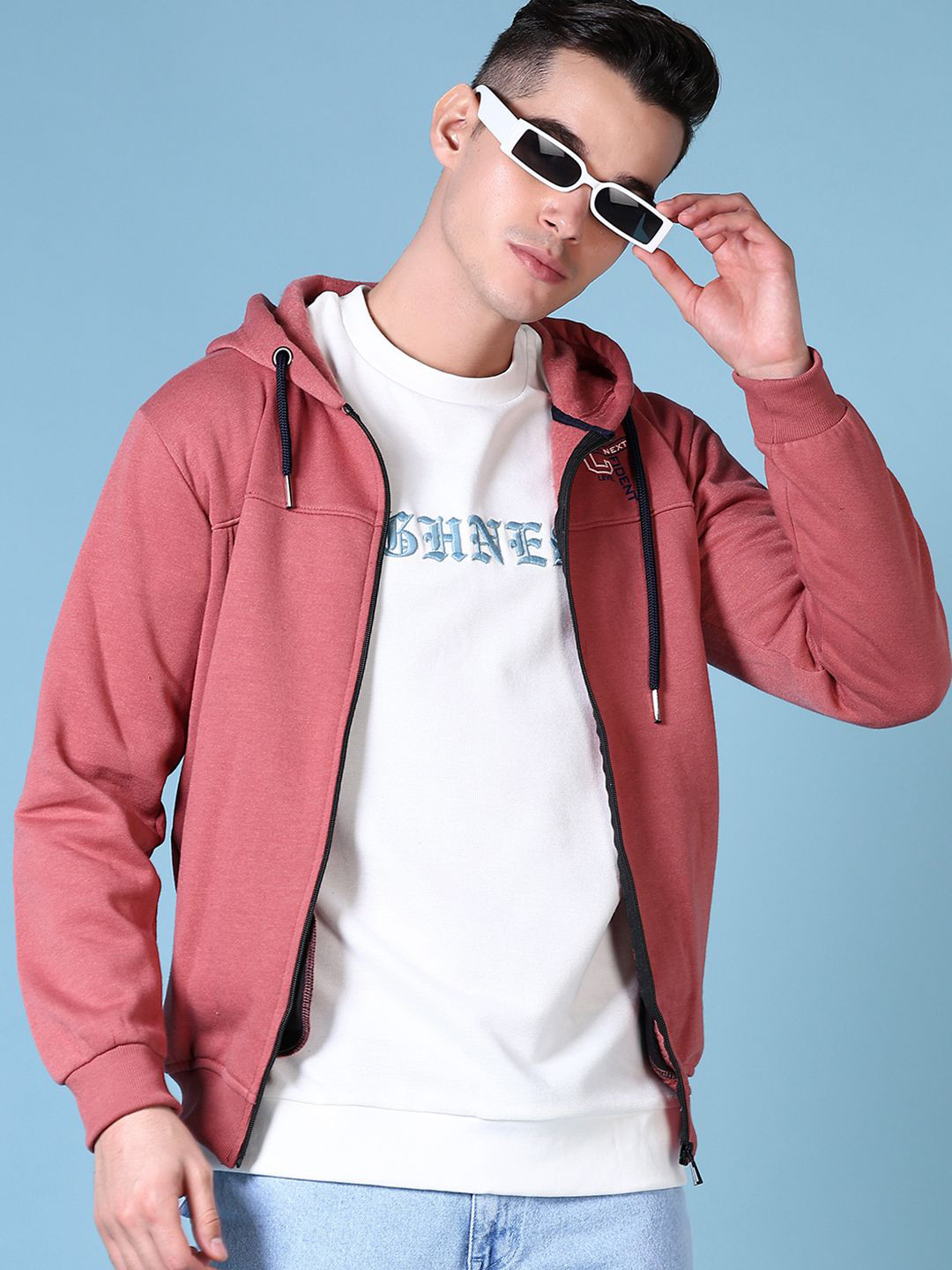 

V-Mart Men Printed Hooded Long Sleeves Sweatshirt, Mauve