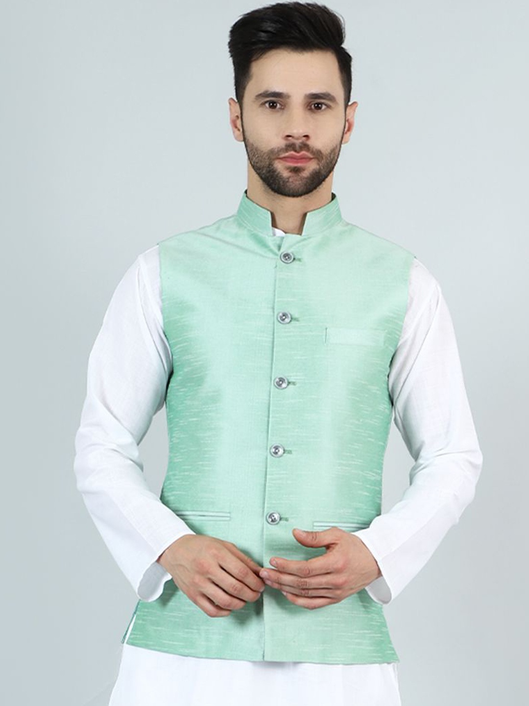 

Wintage Mandarin Collar Cotton Silk Straight Kurta with Pyjamas, White