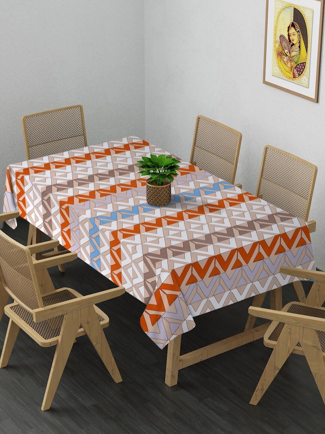 

Arrabi Brown & Blue Geometric Printed 8-Seater Table Cover