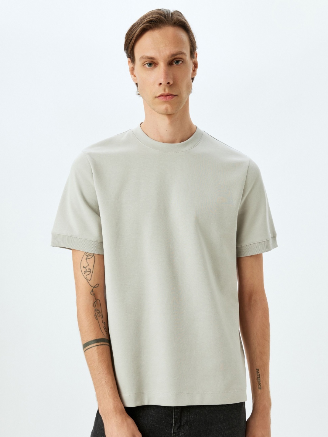 

Koton Men Solid Round Neck Cotton T-shirt, Grey