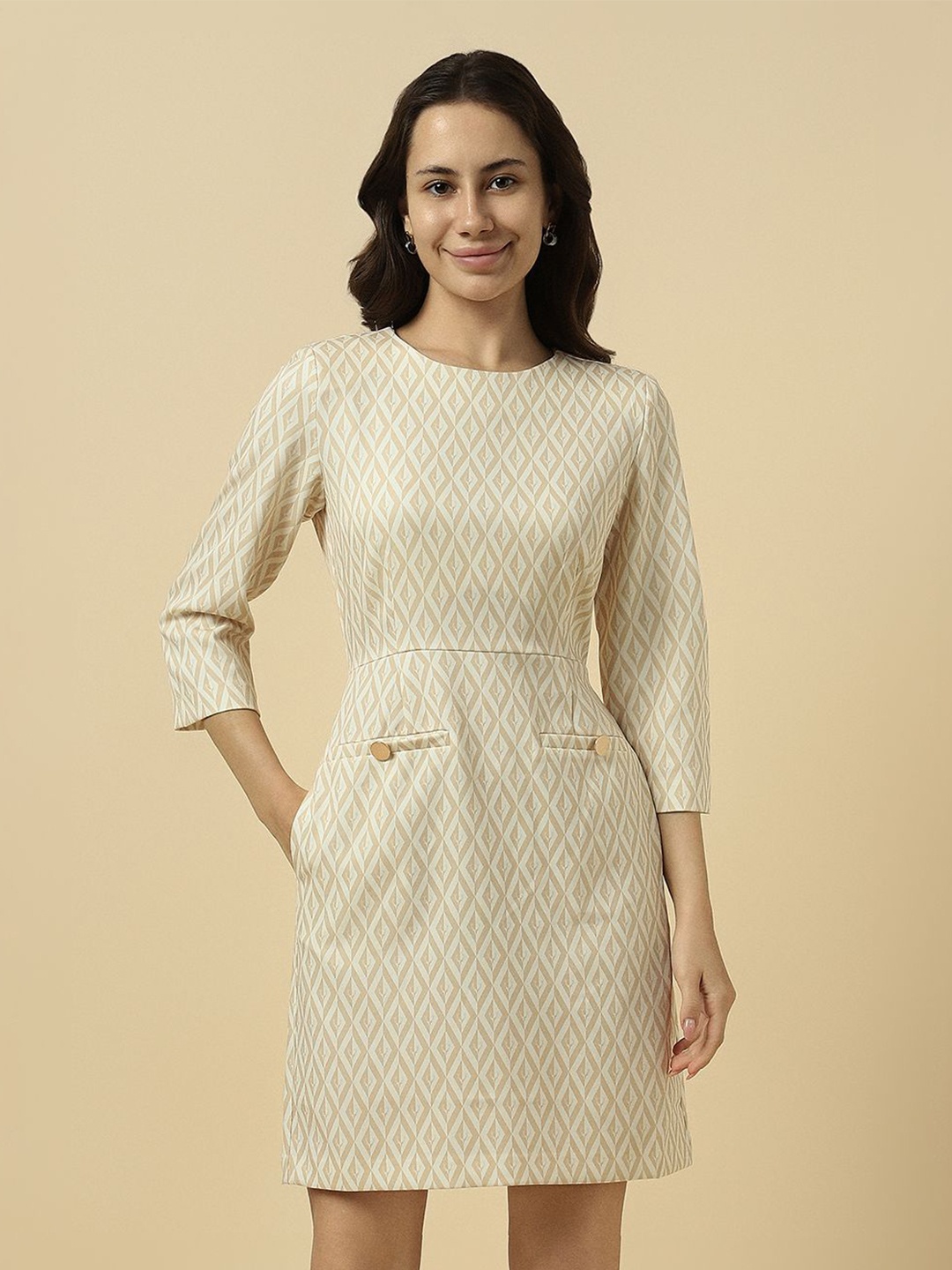 

Allen Solly Woman Printed Sheath Mini Dress, Beige