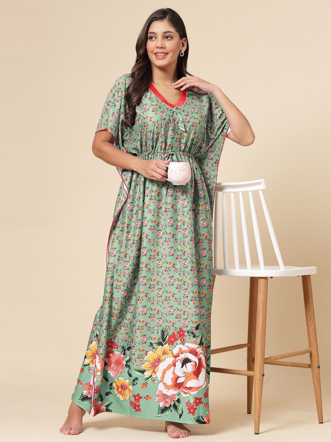 

CHUI MUI Women Floral Printed Maxi Nightdress, Green