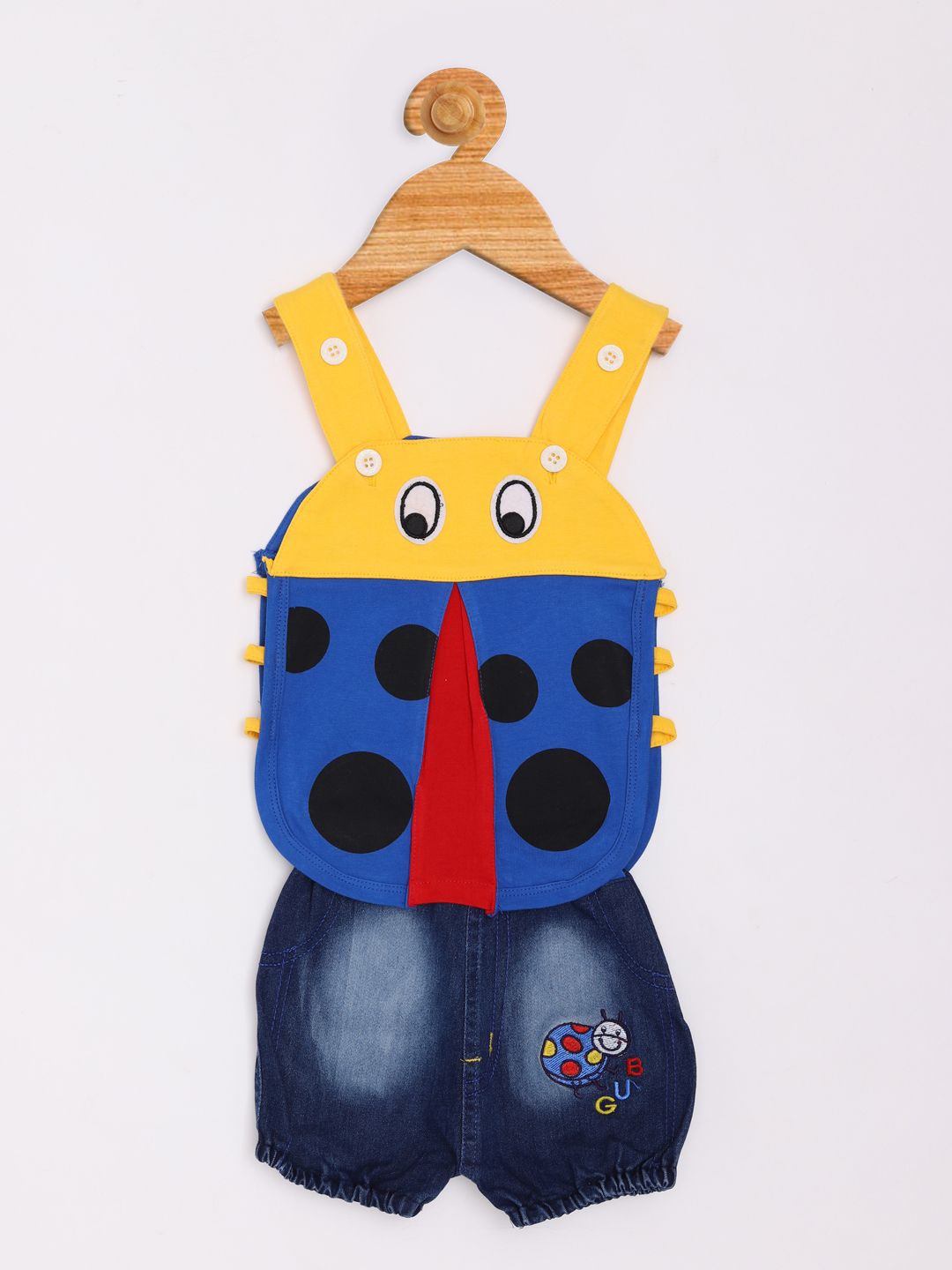 

Yellow Bee Infants Boys Printed Shoulder Straps Pure Cotton Dungaree with Shorts, Blue