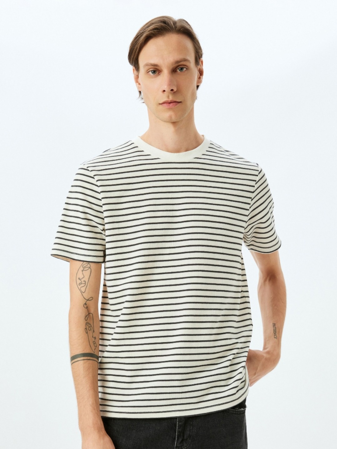 

Koton Men Striped Round Neck T-shirt, White