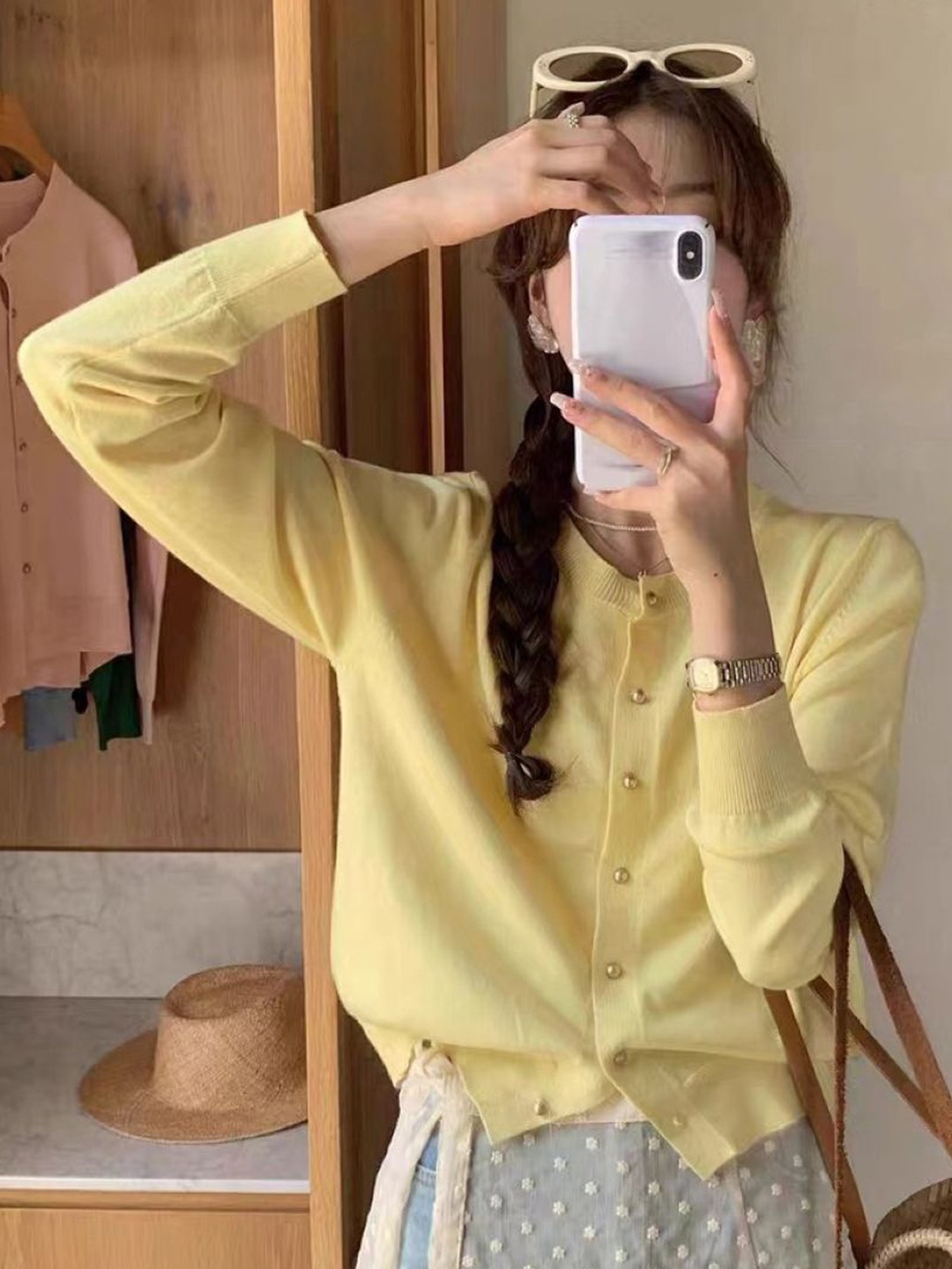 

StyleCast Women Round Neck Cardigan Sweater, Yellow