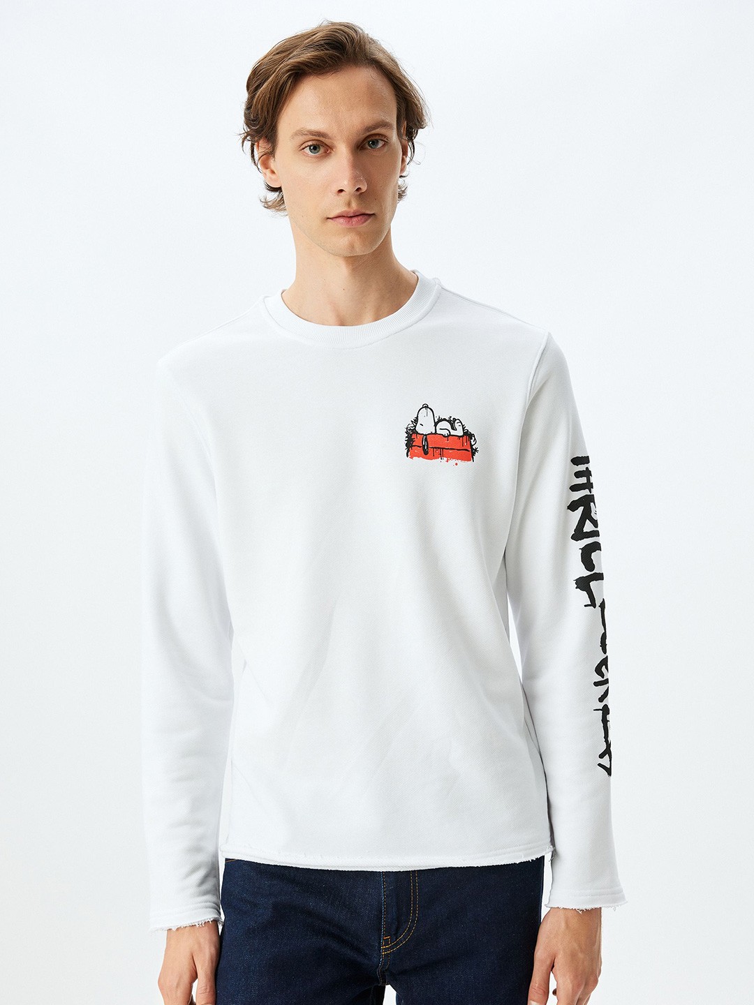 

Koton Men Printed Round Neck Pullover Sweatshirt, White