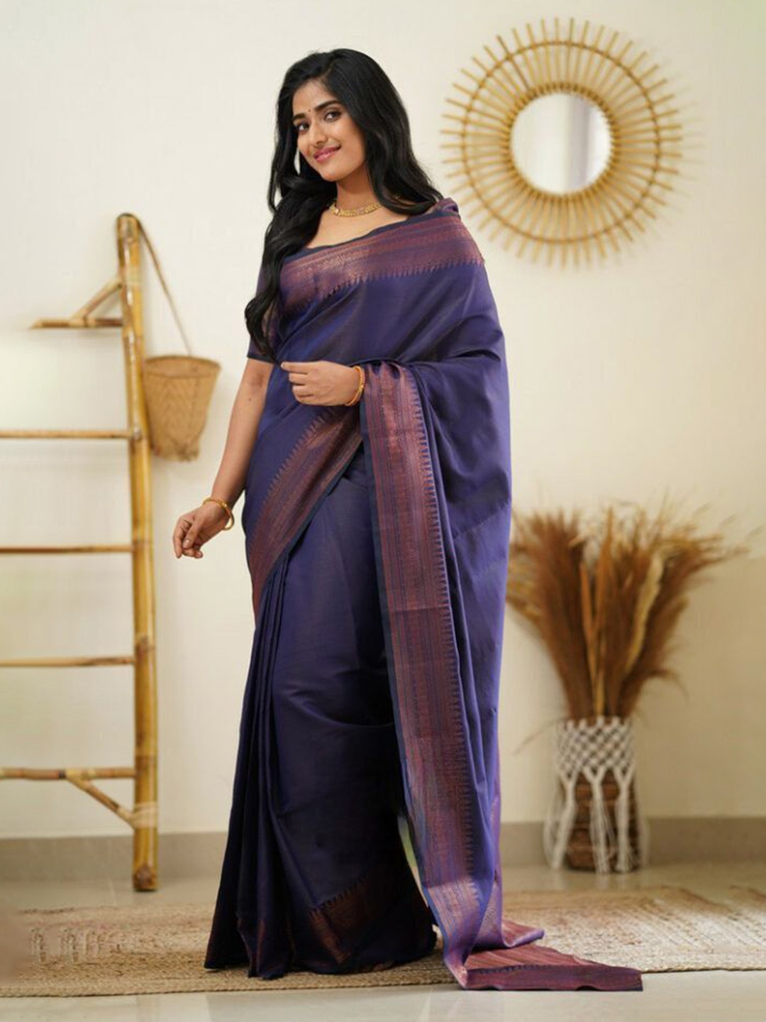 

Areca Designer Woven Design Zari Pure Silk Traditional Banarasi Saree, Blue
