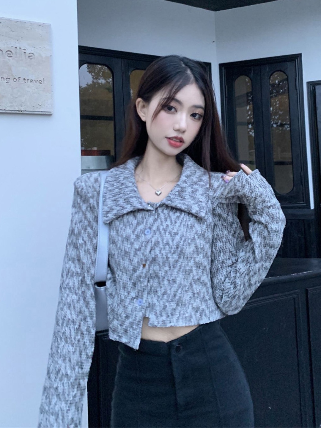 

StyleCast Women Front-Open Printed Sweater, Grey