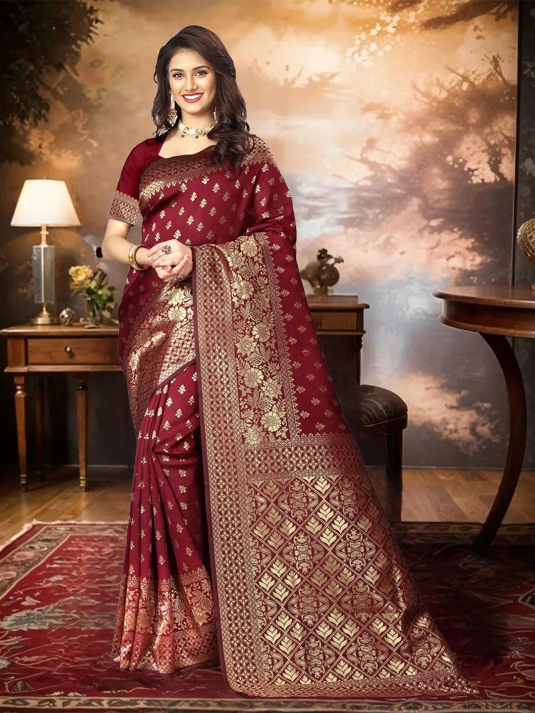 

KALINI Woven Design Zari Traditional Banarasi Saree, Maroon