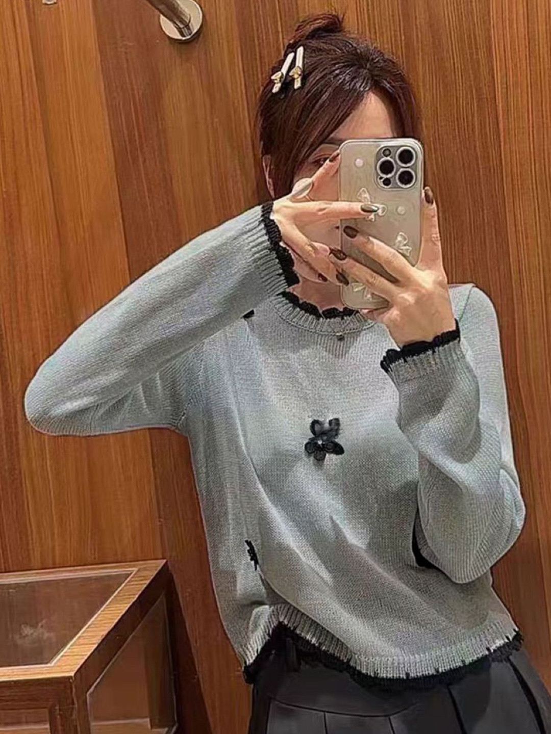 

StyleCast Women Embroidered Round Neck Long Sleeves Pullover, Grey