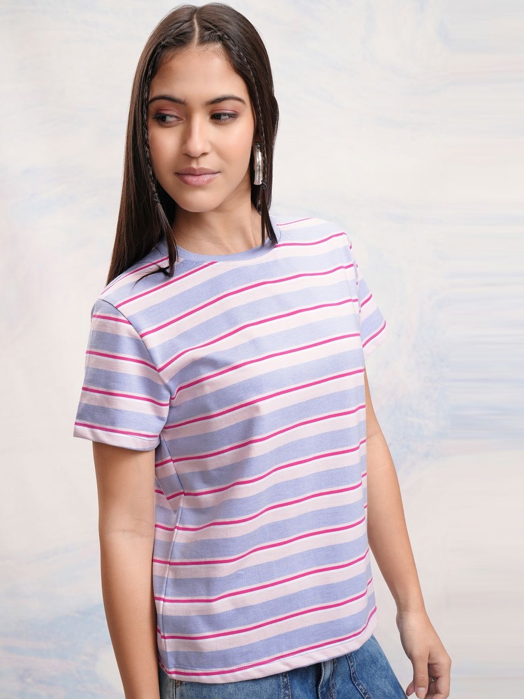 

Tokyo Talkies Women Striped T-shirt, Blue