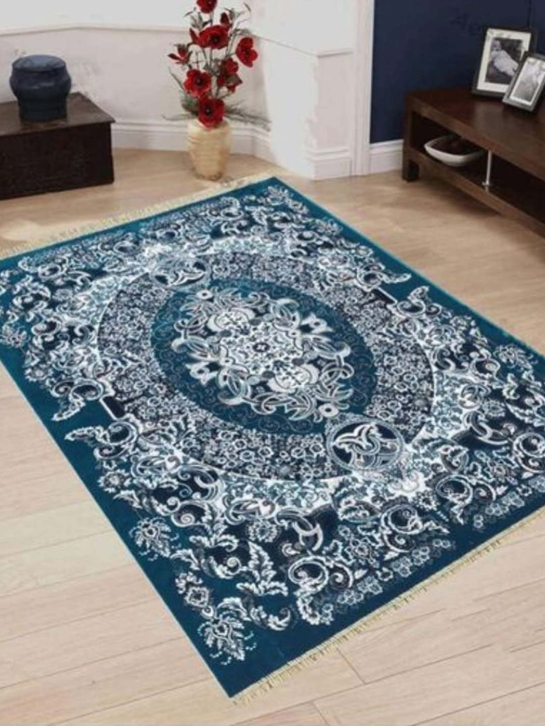 

Samjeeda Handloom carpets Red Geometric Anti-Skid Cotton Carpet