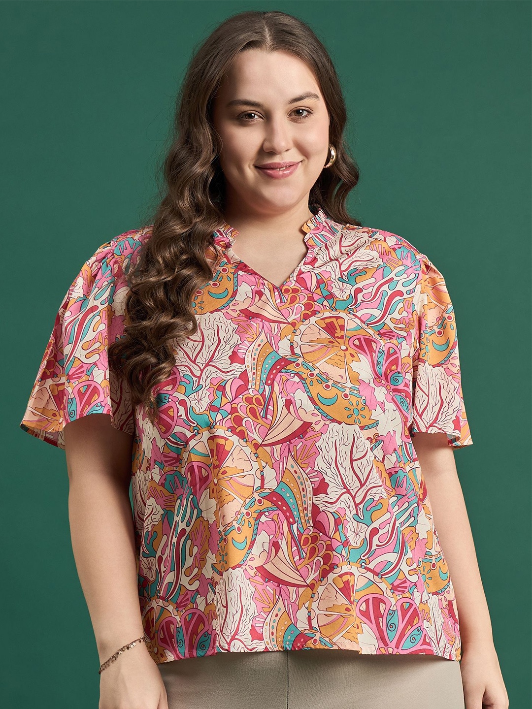 

DressBerry Curve Women Plus Size Floral Printed Top, Pink