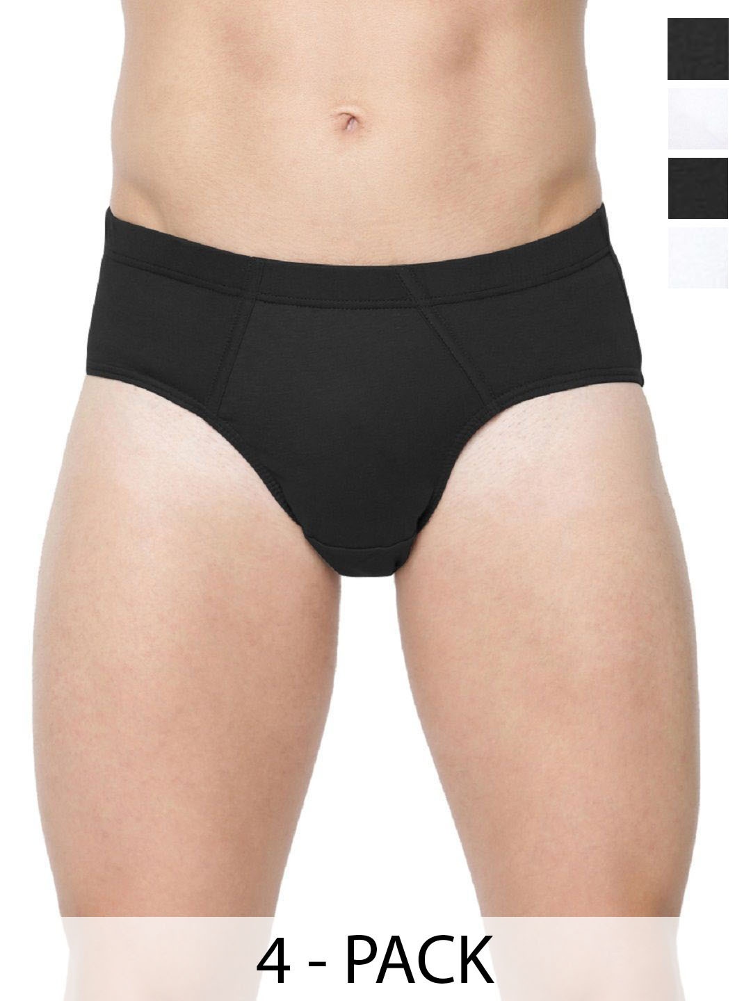 

RAMRAJ Men's Cotton Black Outer Elastic Brief - Pack of 4, White