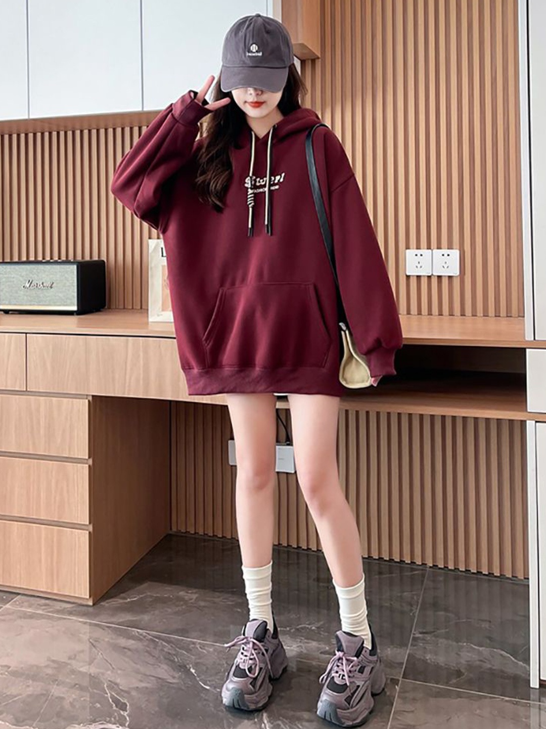 

StyleCast x Revolte Women Hooded Pullover Sweatshirt, Maroon