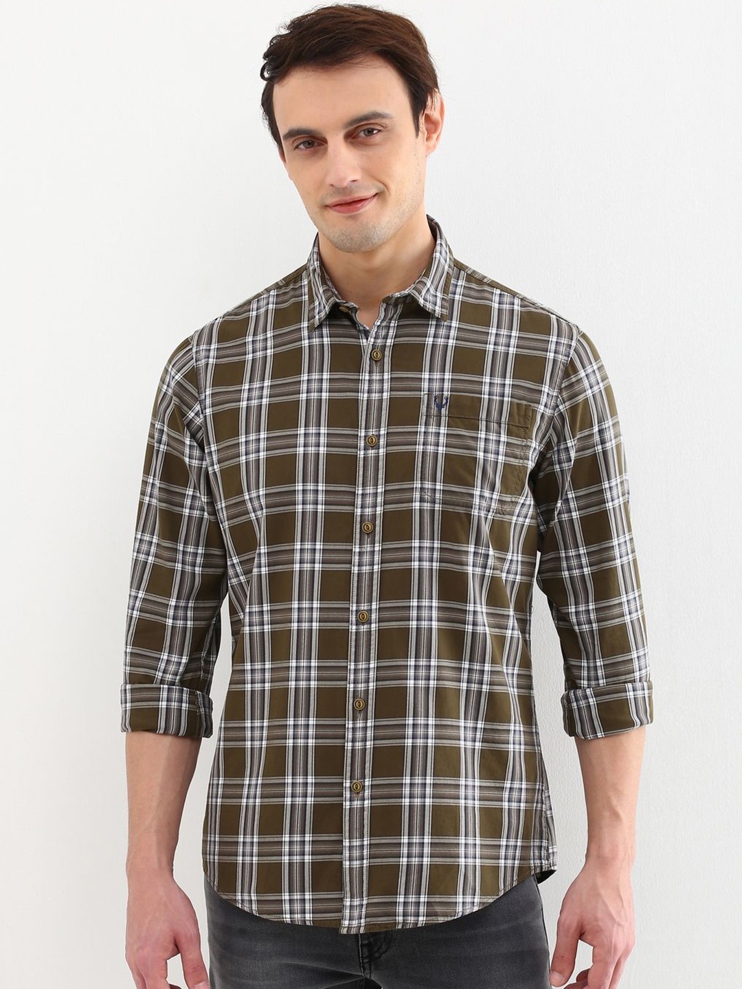 

Allen Solly Men Custom Opaque Checked Casual Shirt, Brown