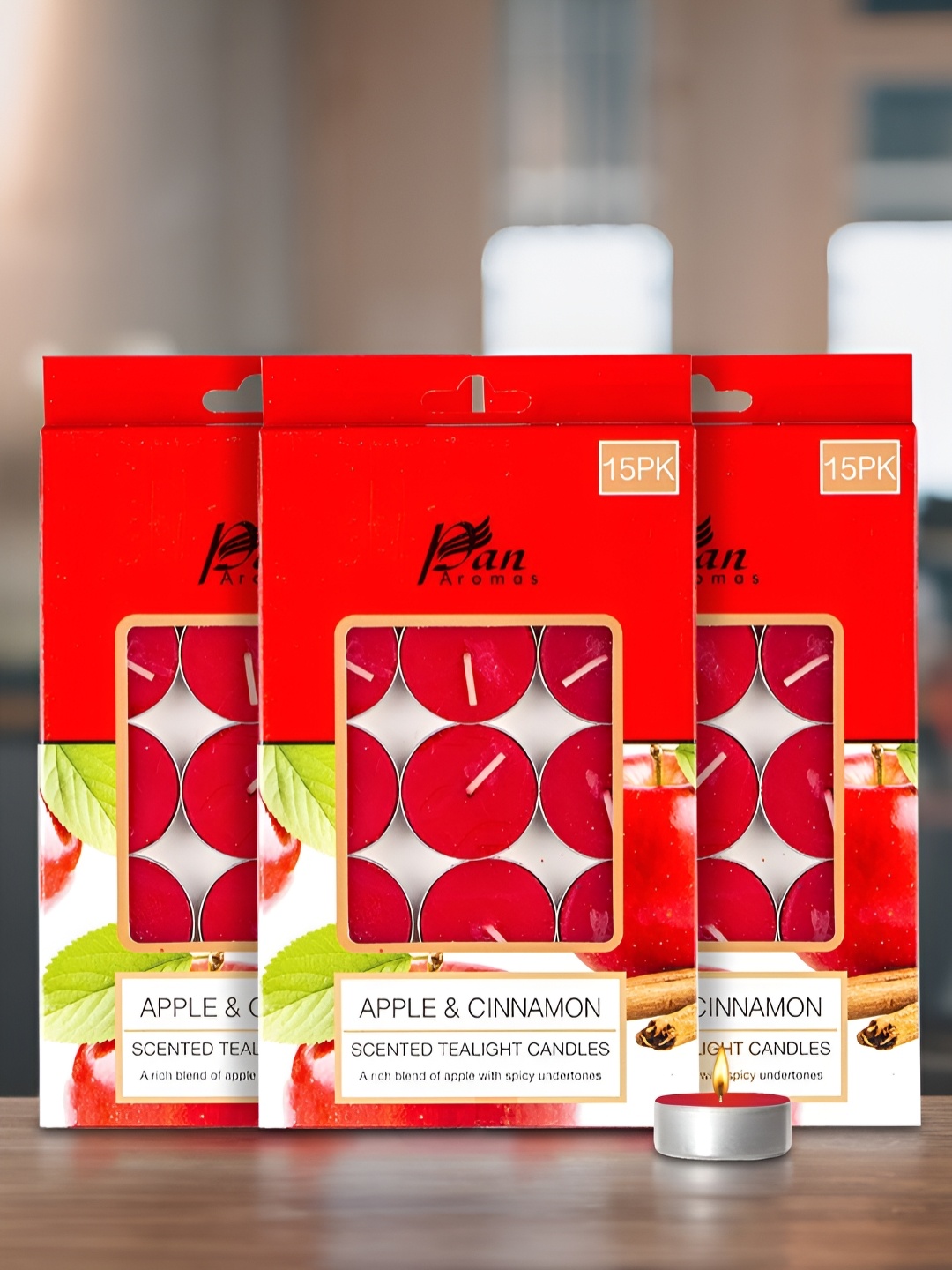 

Pan Aromas Red 20 Pieces Apple & Cinnamon Scented Tea Light Candle