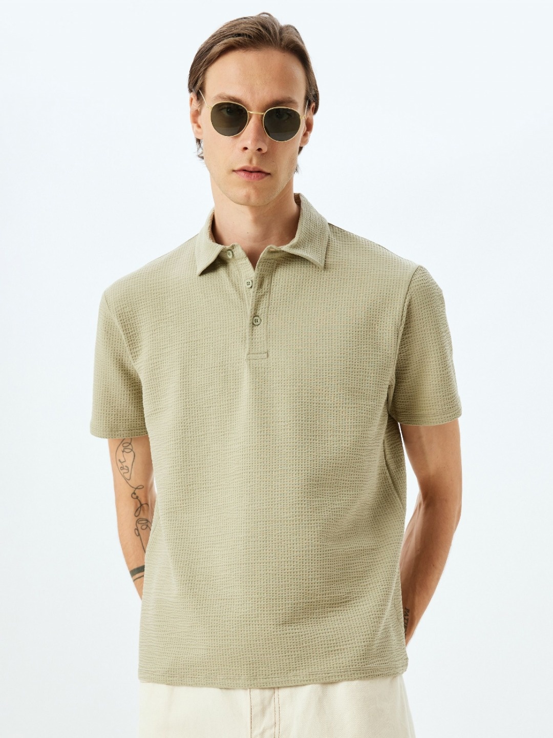 

Koton Men Self Design Polo Collar Cotton T-shirt, Beige
