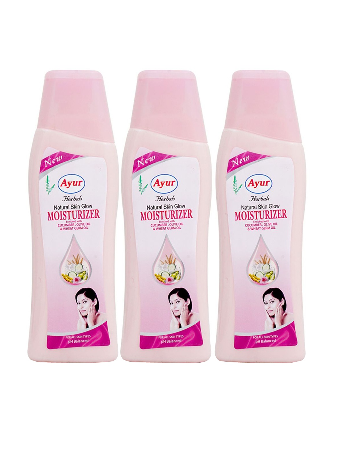 

AYUR HERBALS Set Of 3 Natural Glow Moisturizing Lotion - 200 ml Each, Pink